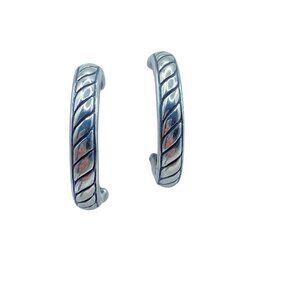 Shube Dakota West Sterling Silver Rope 3/4 Hoop Earrings Signed Southwestern 925